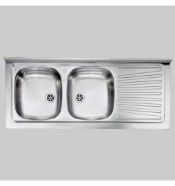 Lavello inox 2 vasche appoggio c/ gocciolatoio - 120 X 50 Sx