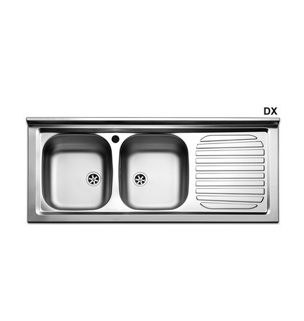 LAVELLO APPOGGIO IN ACCIAIO INOX CON 2 VASCHETTE cm 120 gocciolatoio dx