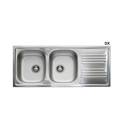 LAVELLO INCASSO IN ACCIAIO INOX CON 2 VASCHE cm 116 gocciolatoio dx