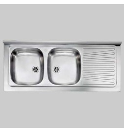 Lavello inox 2 vasche appoggio c/ gocciolatoio - 120 X 50 Dx