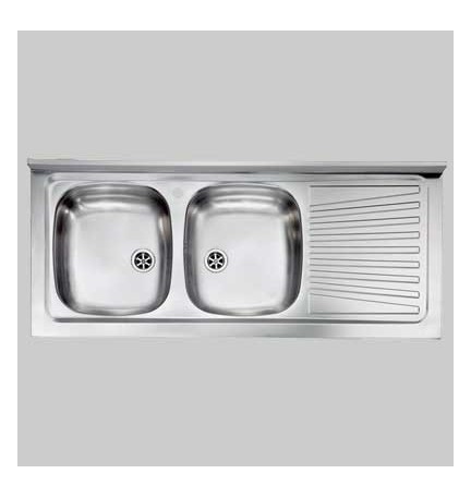 Lavello inox 2 vasche appoggio c/ gocciolatoio - 120 X 50 Dx